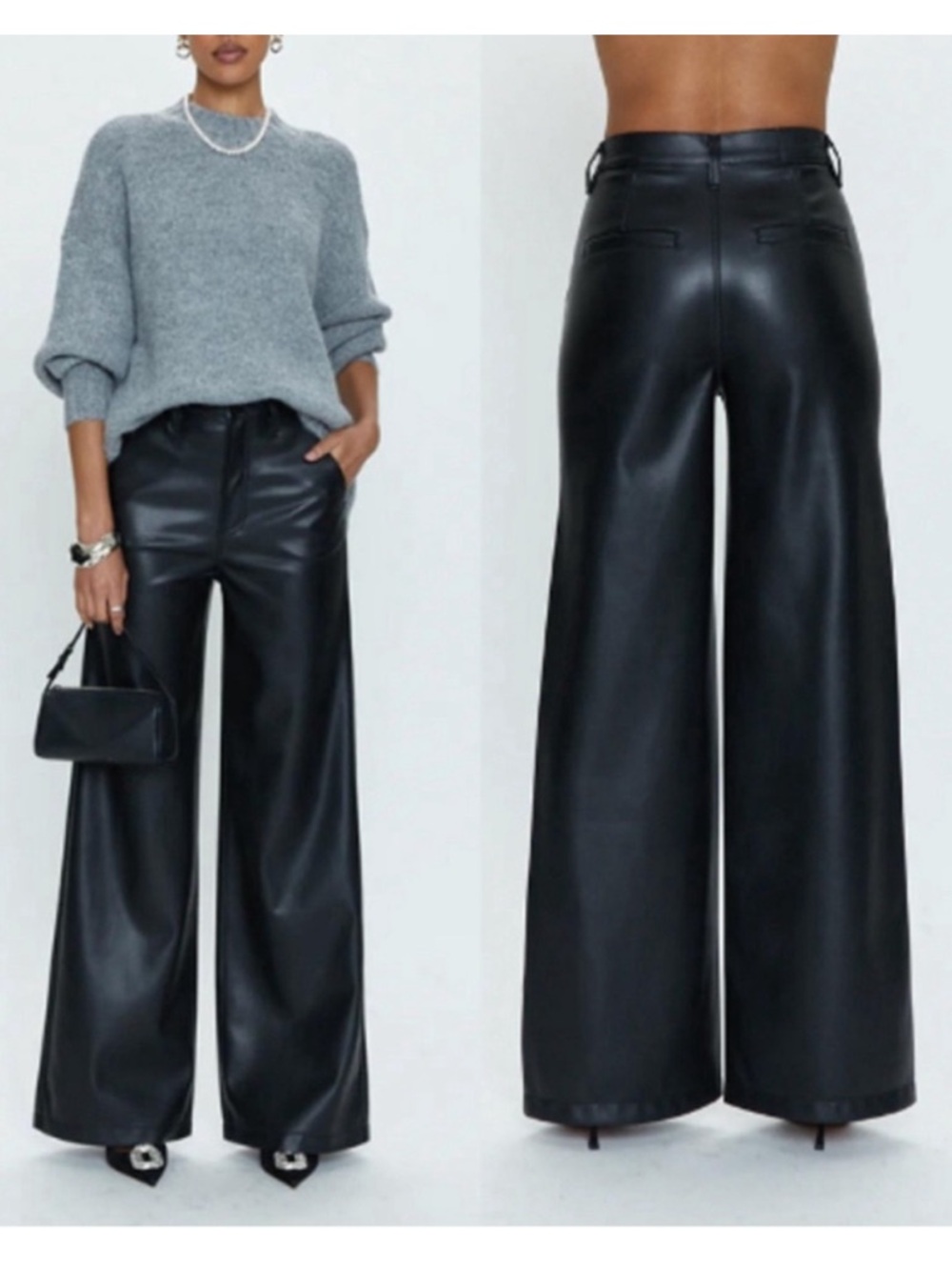 NWT Pistola Lana Trouser Faux Leather High Rise Ultra Wide Leg Pants Black 27